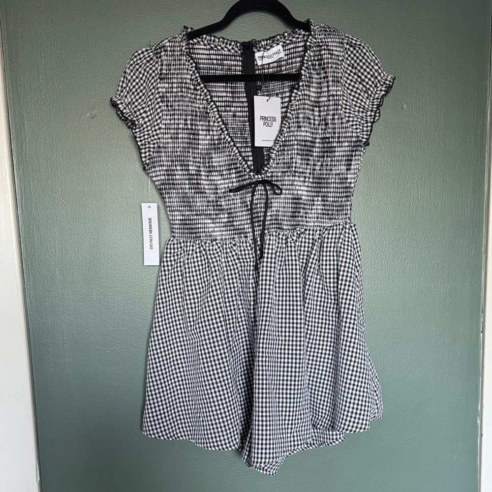 Princess Polly Black & White Gingham Smocked Romper